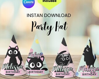 cats kitties Party Hat Printable, Editable cats kitties Birthday Hat, Kids cats kitties Party Hat Template, DIY Party Hat, Instant Download