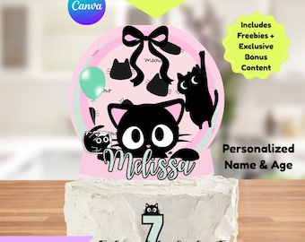 Editable cats kitties Cake Topper Printable, cats kitties Birthday Party Decor, Kids Cake Decoration, Instant Download + Cupcake Toppers