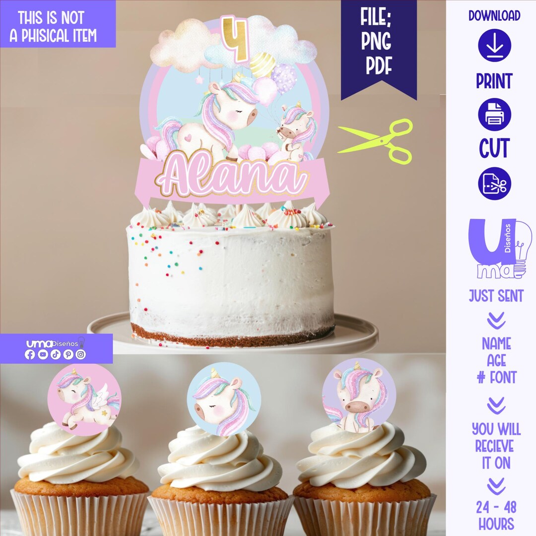 Printable Cute Unicorn Cake Topper – Perfect for Magical Birthday ...