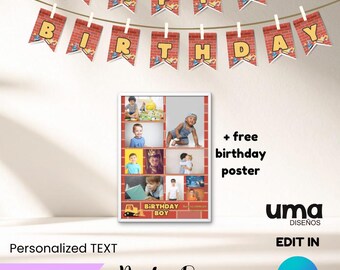 Editable Construction Banner Printable with Matching Poster, Construction Party Backdrop, Wall Decor, Dessert Table Decoration Digital File