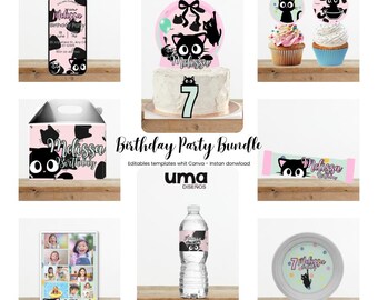 cats kitties Birthday Party Decorations Bundle Editable Canva Template, Printable Party Kit, Chip Bag, Invitation, Cupcake Toppers
