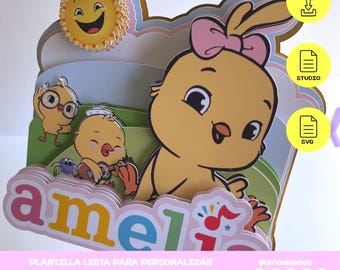Canticos taarttopper SVG-snijbestand | Klein kuikentje 3D gelaagd papieren knutselsjabloon voor Cricut & Silhouette | Kinderverjaardagsdecoratie