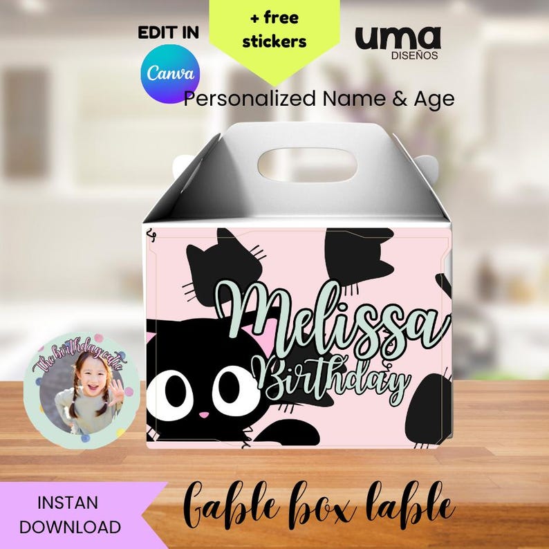 Cats Kitties Gable Box Label Printable, Cats Kitties Birthday Party ...