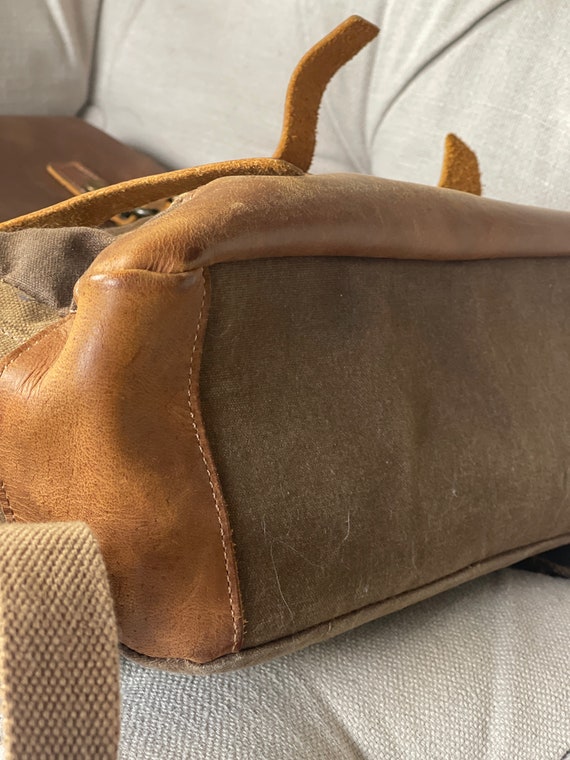 Vintage Handmade Leather & Canvas Backpack Unisex - image 4