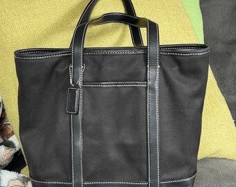 Vintage COACH Tote Shoulder Bag Canvas Leather C35-5184 Black Purse