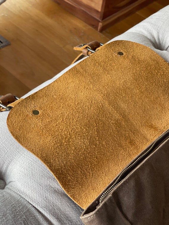 Vintage Handmade Leather & Canvas Backpack Unisex - image 3