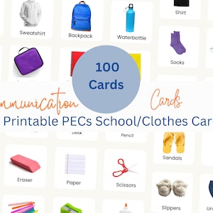 100 afdrukbare PECS-school- en kledingcommunicatiekaarten, communicatiekaarten autisme, communicatiekaarten, non-verbale communicatie