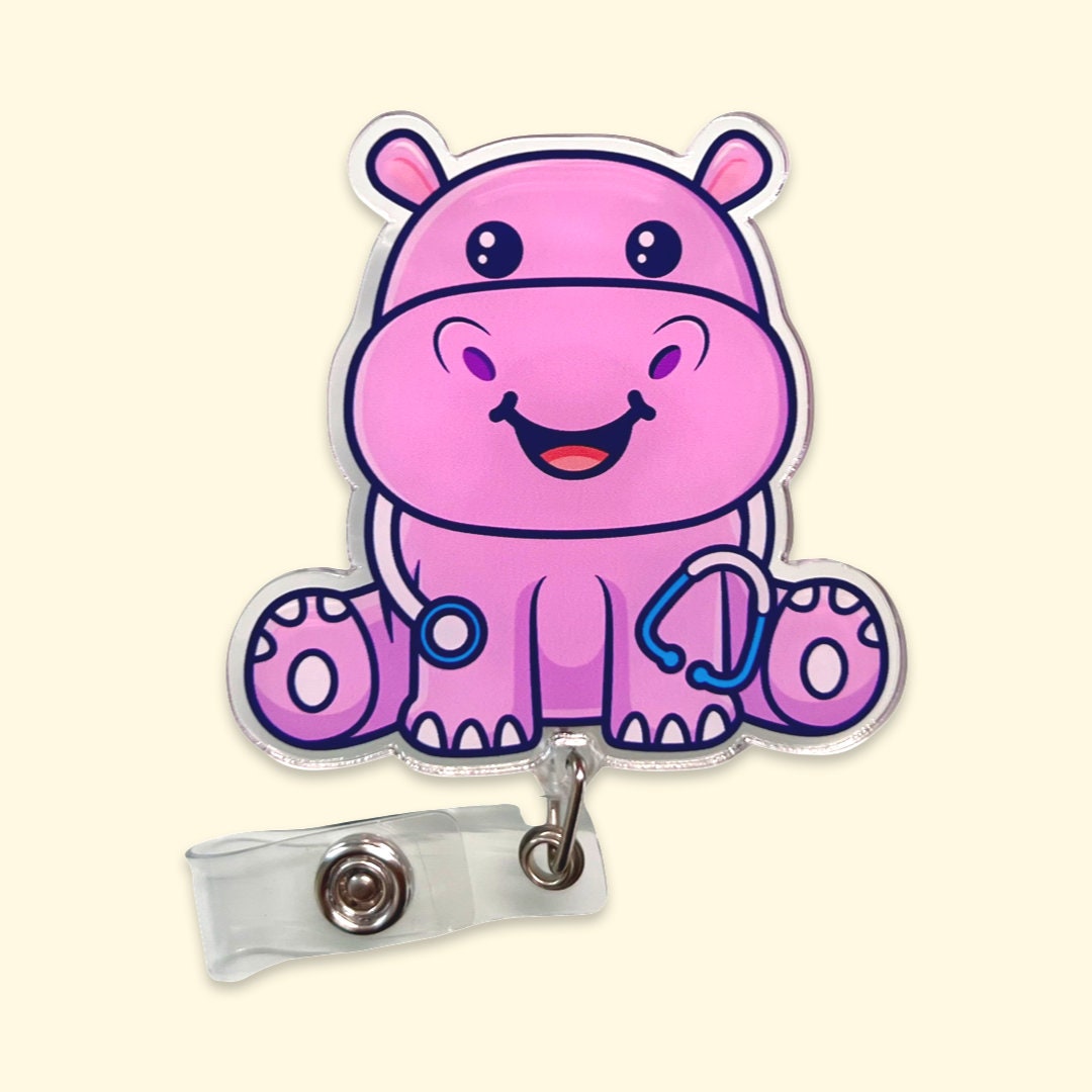 Pink Hippo Badge Reel | Gifts for Nurses | ER Nurse Badge Reel | Pediatric Nurse