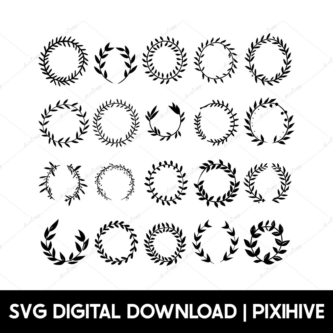 Floral Wreath SVG Bundle, Laurel Wreath SVG, Circle Frame SVG, Circle ...