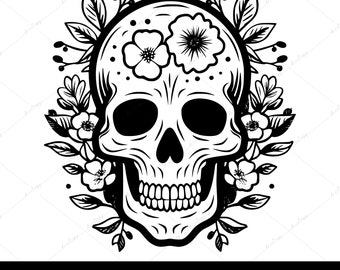Flower Skull Laser Cut SVG, Floral Skull SVG, Skull Head SVG, Gothic Svg, Goth Svg, Cutting Board Svg, Laser Engraving File, Cricut Cut File