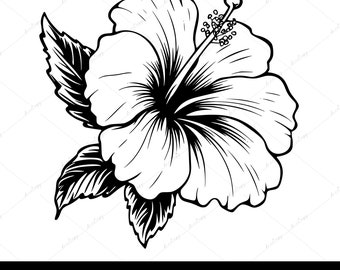 Hibiscus SVG, Hawaii SVG, Hawaiian Flower SVG, Hibiscus Flower Svg, Aloha Svg, Tropical Flower Clipart, Tropical Leaves Svg, Laser Cut File