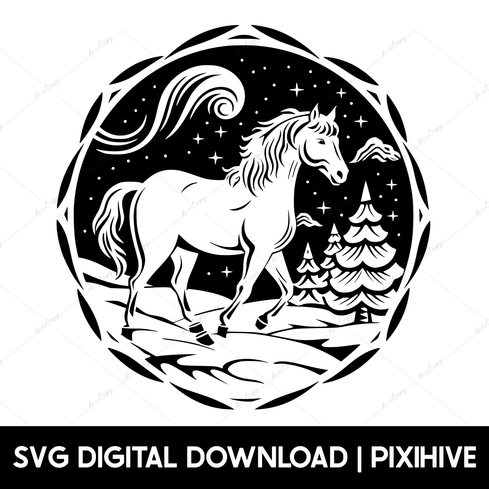 Weihnachten Pferd SVG, Pferd Clipart, Urlaub Landschaft SVG, Pferdesport SVG, Pferd Ornament Design, Gravur Design, Glowforge Weihnachten Png