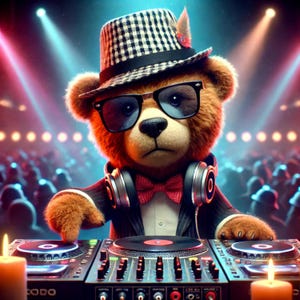 DJ oso de peluche PNG, osito dj con gafas, osito de peluche jpg, descarga digital, estampado de oso DJ, ideal para camisetas