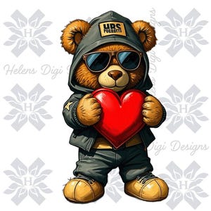 Osito de peluche con diseño de corazón, teddy bear PNG, descarga digital para sublimación de San Valentín