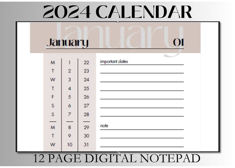 2024 CALENDAR DIGITAL NOTEPAD Etsy
