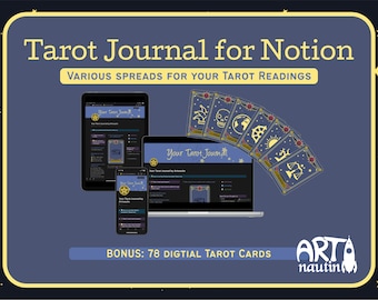 Digital Tarot Journal Notion | Tarot Planner Notion Template: Tarot Journal with digital Tarot cards | Tarot spreads Notion