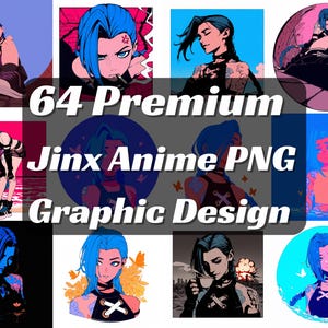 64 PNG Design Bundle, Unique Arcane Jinx Exclusive Anime Girl Character Design Bundle, High Resolution Mug Tumpler - Digital Download
