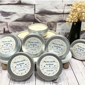 2oz Tin Favor Candles | Handmade Soy Wax Candles for Party Wedding Engagement Bridal shower Retirement Special Memorial with Custom Labels