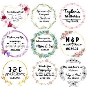Aangepaste verjaardagsstickers | Gepersonaliseerde trouwstickers | Kaarsetiketten | Babyshower ronde stickers | Pensioen | Quinceañera-stickers