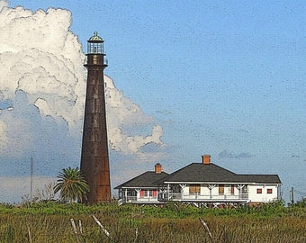 Lighthouse at Bolivar Point, Canvas Wrap Print, coastal marsh beach, gulf coast of Texas, wall art, beach house