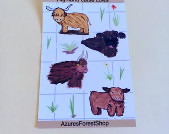 highland cows sticker sheet. Farm animal planner stickers. Cute cow stickers. Highland cow stickers. Kindle stickers.