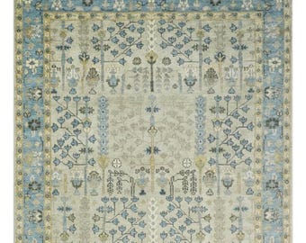 Hand Knotted Beige Blue Tree of Life Traditional Woolen Area Rugs For Living Room Available in 8x10 9x12 10x14 12x15 feet, Runner Rugs 2.6x9