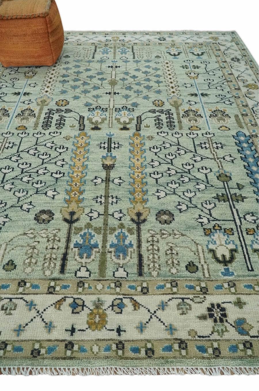 Moss Green And Ivory Multi Size Vintage Wool Hand Knotted Rug, 9x12 Turkish Oushak Area Rug For Living Room Bedroom, 2.6x12 Runner Rugs