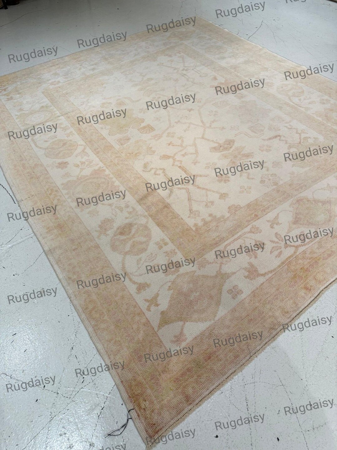 8x9 Rug Oushak Rug 8x9, Cream Pink Peach Green, Living Room Area Rug, Hand ...