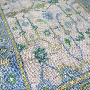 Beige Blue Green Rug, Modern Oushak Rug, Muted Area Rug 9x12, Handmade Turkish Wool Rug, Contemporary Bedroom Rug 8x10, Modern Oushak Rug
