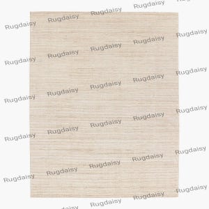 May include: A rectangular, neutral-toned rug with a woven texture. The rug has a light beige color and a simple, minimalist design. The word "Rugdaisy" is printed diagonally across the rug.