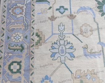 Turkish Floral Pattern Oushak Woolen Area Rugs For Living Room Bedroom in 4x6 5x7 6x8 8x10 9x12 10x14 12x15 Large Blue Green Oushak Area Rug
