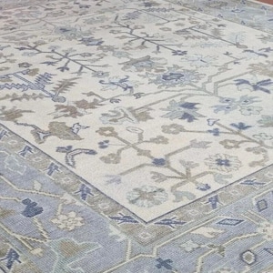 Blue Gray Rug, Modern Oushak Rug, Muted Area Rug 9x12, Handmade Turkish Wool Rug, Contemporary Bedroom Rug 8x10, Oushak Rug For Living Room