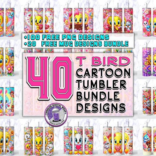 40 Cartoon Bird Tumbler Wrap Design, Tweety tumblers wrap, Tweety Cartoon tumblers design, T Bird Cartoon, Digital 20oz 300DPI