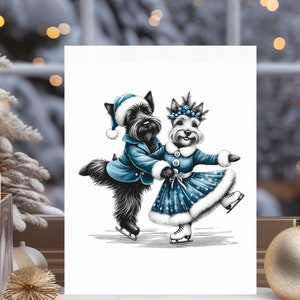 Kerstkaarten, kerstkaartenset, voor liefhebbers van Schotse terriër, grappige kerstkaart, schaatsen Scottie Dogs, hondenkerstkaart, hondenredding