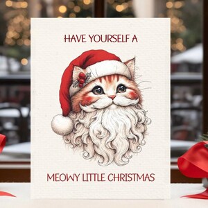 Biglietti di Natale con Babbo Natale e gatto Regalati un piccolo Natale miagolante con un simpatico gatto soriano, set di biglietti di auguri per gli amanti dei gatti da inviare ai proprietari di gatti