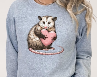 Possum with Pink Heart Unisex Heavy Blend Crewneck Sweatshirt