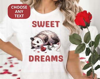 Camisola personalizada com estampa de gambá, camiseta fofa para dormir com estampa de gambá, pijama infantil para mulheres, meninas e bebês, body com texto personalizado.