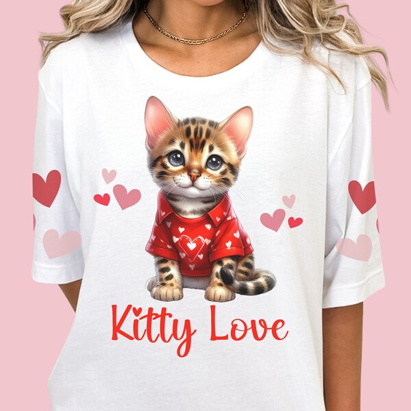 Bengal Sleepshirt, Cat Lover Nightshirt, Valentine Gift for Cat Mom, Girlfriend, Cute Nightgown, Galentine’s Day, Bengal Kitten Shirt