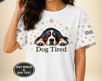 Camisola feminina com estampa de Bernese Mountain Dog, tamanho grande e fofa, ideal para dormir e dormir com estampa de cachorro cansado. Presente perfeito para amantes da raça.