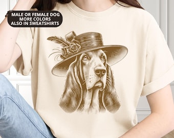 Basset Hound Shirt Vintage Victorian Dog Art in Unisex Sweatshirt or Premium Comfort Colors or Women’s Style T-shirt
