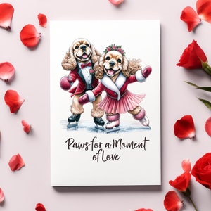Gepersonaliseerde Valentijnsdag- of jubileumwenskaart cocker-spaniël voor cockerliefhebbers Leuk hondenpaar schaatsen met aangepaste tekst