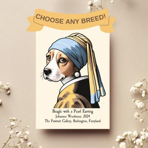 Niedliche Hundekarte Benutzerdefinierte leere Notecards Wählen Sie jede Hunderasse als Vermeers Mädchen mit einem Perlenohrring-personalisiertes Briefpapier-Geschenk für Hundeliebhaber