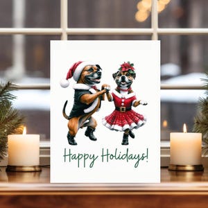American Staffordshire Terrier Biglietto di auguri natalizi, per gli amanti dello Staffordshire Terrier, simpatici cani con cappello da Babbo Natale, biglietti di auguri natalizi per lo Staffordshire Terrier, acquisto vantaggi Dog Rescue