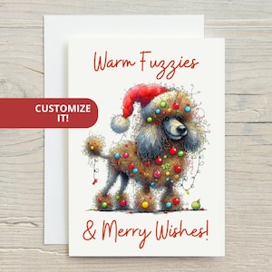 Poodle Christmas Cards Cute Dog HolidayGreeting Card Set Whimsical Xmas Stationery with Custom Text and Personalized Message