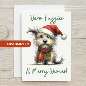 Custom Dog Christmas Card Unique Cute Quirky Scruffy Terrier Small Breed Personalized Holiday Greeting Card Set Original Art Benefits Rescue