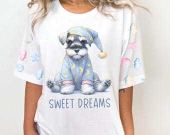 Camisa de dormir Schnauzer Sweet Dreams Puppy Camisola de dormir fofa para mulheres e meninas Camiseta de dormir grande Presente para amantes de cães
