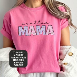 Scottish Terrier Mama Shirt Ladies V-Neck Tee Crewneck Sweatshirt or Hoodie Cute Gift for Dog Mom Womens Scottie T-Shirt Benefits Rescue
