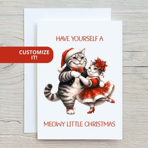Niedliche Katze Weihnachtskarten Einzigartige Tanzende Tabby Katzen Meowy Kleine Weihnachtsgruß-Karten-Set Original Kunst Vorteile Non-Profit-Rescue