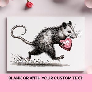 Cartão de aniversário personalizado do dia dos namorados Possum Gambá fofo com uma caixa em forma de coração com texto personalizado ou interior em branco