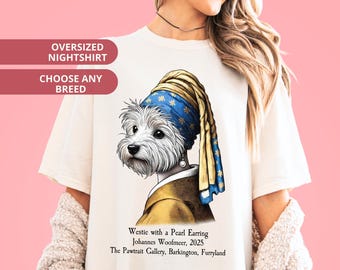 Camisola West Highland White Terrier "Moça com Brinco de Pérola" da Vermeer Custom Dog Sleepwear para Mulheres